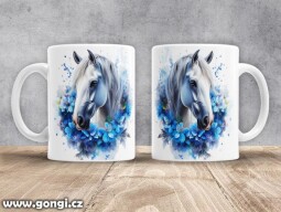 Hrnek - 0375 - Kůň modré květy